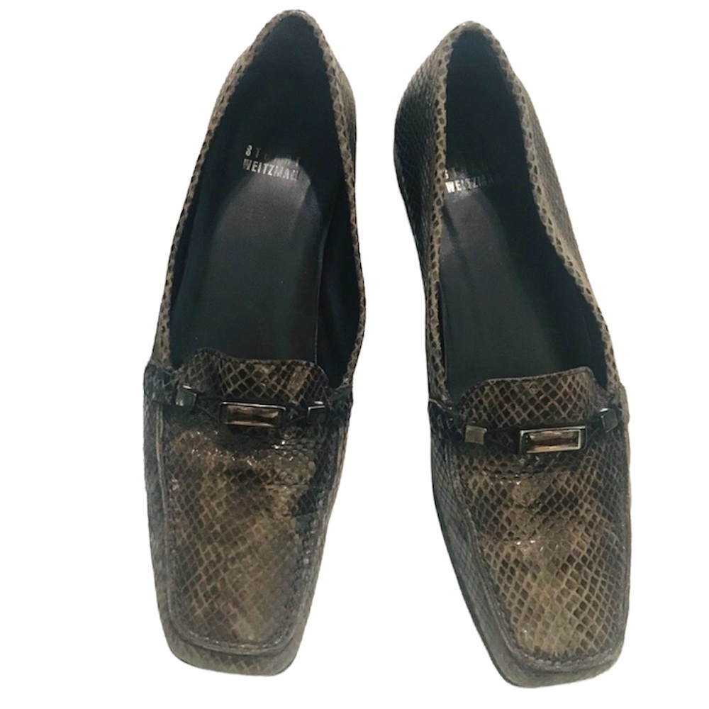 Stuart Weitzman Brown Lizard Print Loafers Sz 9.5M